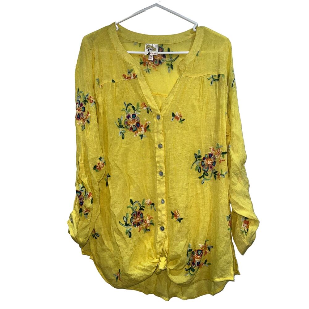 Anthropologie Fig and flower yellow floral tunic top blouse shirt size 1x